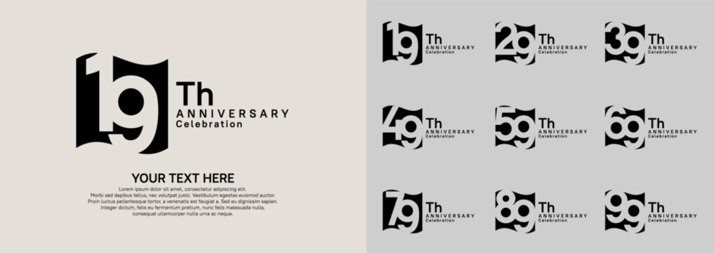 Anniversary logo set vector design, black color for celebration event