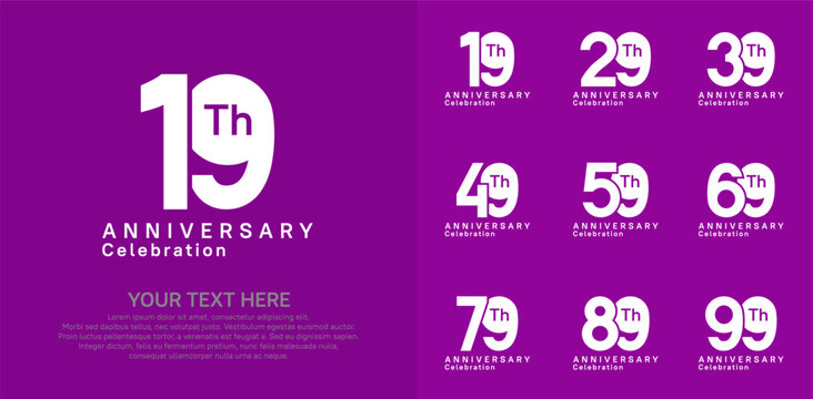 Anniversary logo set vector design, white color for celebration event