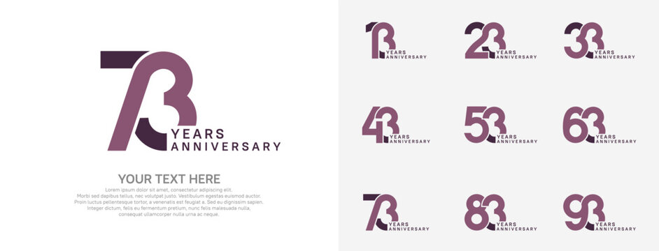 Anniversary logo set vector design, purple color for celebration event