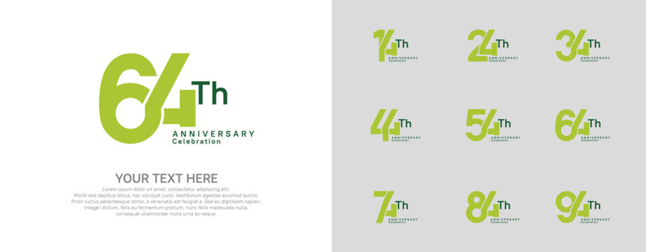 Anniversary logo set vector design, green color for celebration event