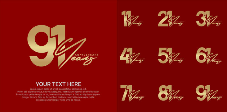 Anniversary logo set vector design, golden color for celebration event