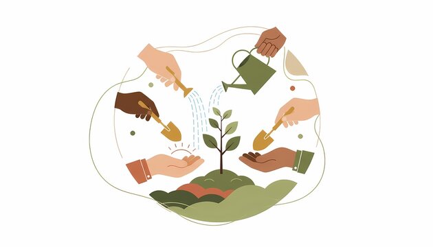 Hands Caring for Plant Growth in Circular Eco Concept