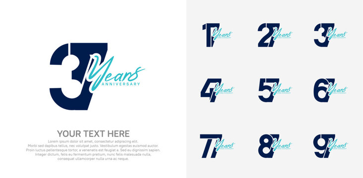 Anniversary logo set vector design, blue color for celebration event