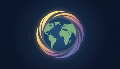 Fototapeta premium Vibrant Earth Icon Circular Swirl in Dark Blue Background