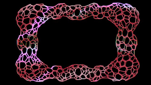 Abstract animated frame with a cellular pattern, pink-red gradient on a black background. Movable background with a checkered pattern.