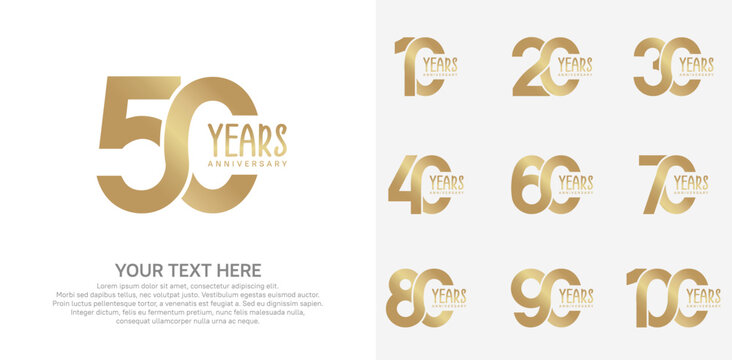 Anniversary logo set vector design, gold color for celebration event