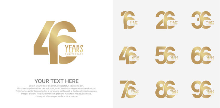 Anniversary logo set vector design, gold color for celebration event