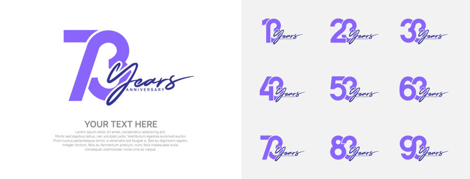 Anniversary logo set vector design, purple color for celebration event