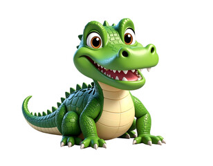 Fototapeta premium Green cartoon alligator character with friendly smile and textured scaly skin