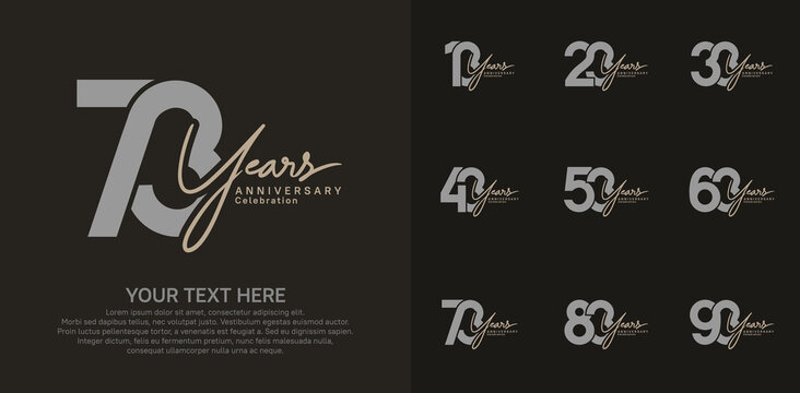 Anniversary logo set vector design, gray and brown color for celebration event