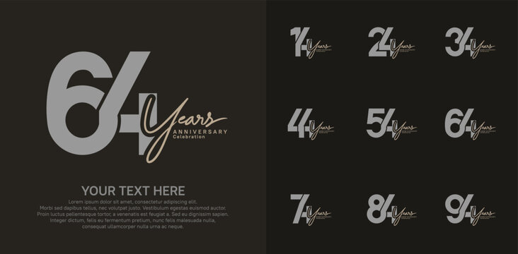 Anniversary logo set vector design, gray and brown color for celebration event