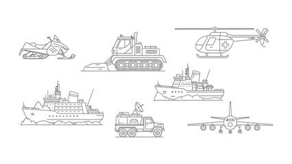 Fleet of Transport: A collection of various modes of transport, each designed for a specific purpose and terrain, stands ready for action.  © Abu