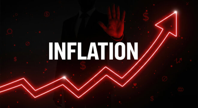Inflation rate increase concept with red arrow and graph