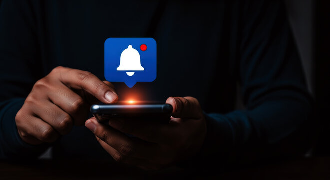 Notification bell icon on a smartphone screen in a dark setting