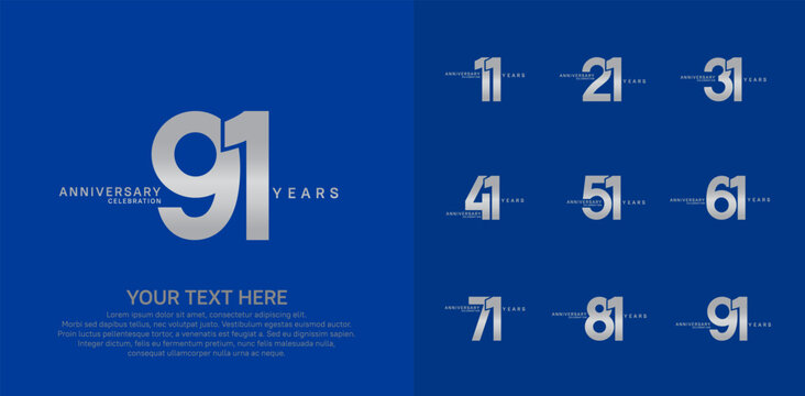 Anniversary logo set vector design, silver color for celebration event