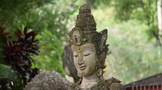 CHIANG MAI, THAILAND - FEBRUARY 3, 2026: Wat Pha Lat, a highly revered Buddhist temple in Northern Thailand. details of a sacred Buddha statue.