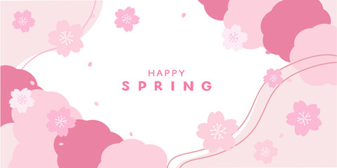 春のバナーイラスト　春の背景イラスト　桜のバナー　ピンク　春素材　