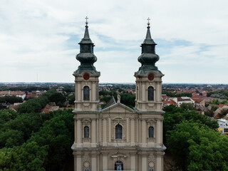 Obraz premium Aerial view of Subotica City Hall and main square in Subotica, Serbia with historic architecture. g.
