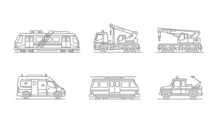 Naklejka premium Transportation Lineup: A diverse collection of modern transportation vehicles, each one designed with sleek lines. From transport vehicles to work truck.