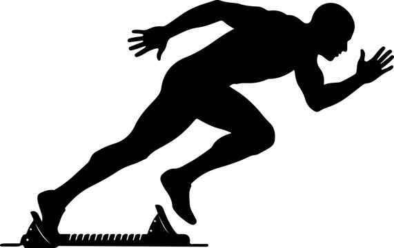 Sprinter starting race from blocks, dynamic running motion, vector illustration