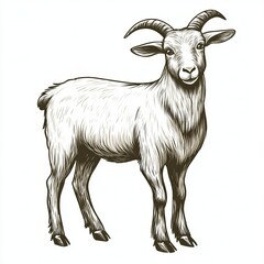 Fototapeta premium Charming Hand-Drawn Illustration of a Playful Goat with Curved Horns in Whimsical Sketch Style