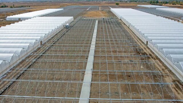 Large Scale Commercial Greenhouse Complex Under Construction &ndash; Aerial View