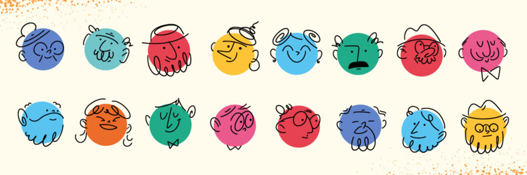 Colorful Doodle Faces Set