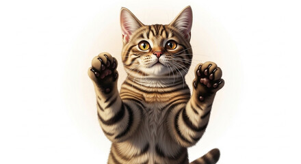 Tabby cat with amber eyes standing on hind legs feline