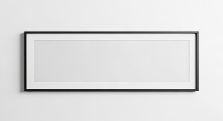 Obraz premium long black picture frame with empty white mat, mounted on neutral white wall, minimalist gallery display concept