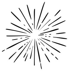 Obraz premium Starburst explosion of radiating lines in hand-drawn style emphasizing energy and movement evoking light sparkle or sunbeam effect on isolated backdrop