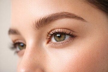 Naklejka premium Close up macro of female eye with natural skin texture and eyelashes
