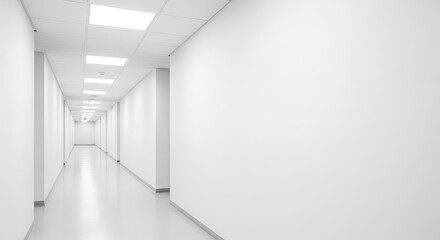 Obraz premium Long white hospital corridor interior.