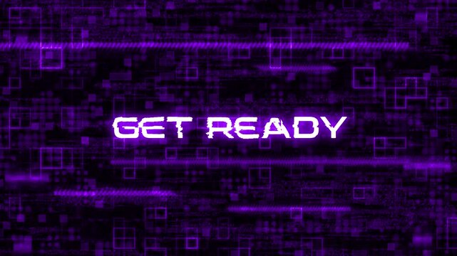 Glowing glitch get ready text animation