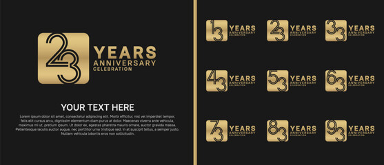 anniversary logo set with circle. gold color on black background for celebration moment