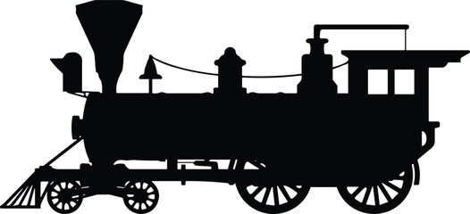 Vintage steam locomotive silhouette, classic old train engine isolated on white background vector illustration for transport design © MdMosraful