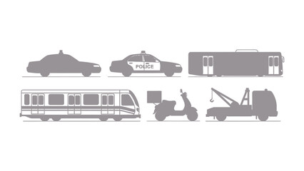 Vehicular Silhouette Spectrum: A captivating collection of vehicle silhouettes, each representing a unique mode of transport, ready to convey movement, function, and purpose. © abidakhatun