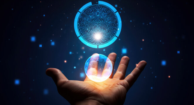 Glowing blue fingerprint scan in hand