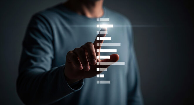 Man interacting with futuristic digital interface