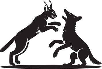 Silhouette of lynx fighting wolf in aggressive confrontation © Mokbul
