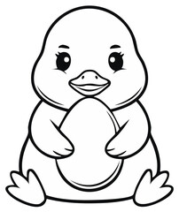 Obraz premium Cute penguin chick black and white vector line art, illustration, drawing for coloring page or book, children