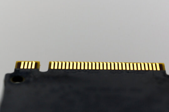 SDD memory chip showing gold contacts on printed circuit board