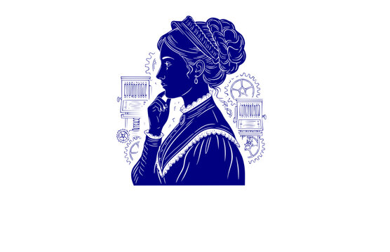 Ada Lovelace Computing Pioneer Silhouette, Victorian History Vector Sticker, Women in Tech and Math STEM Illustration