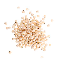 Sorghum seeds isolated on white background. Sorghum bicolor or sorgo grains. Clipping path. Top view.