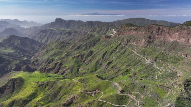 Aerial view of Parque rural del Nublo and Caldera de Tejeda, Gran Canaria, Canary Islands, Spain