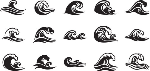 Ocean Waves Collection Set Isolated on White Background