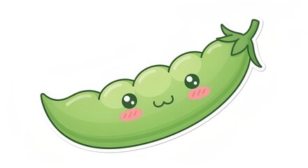Naklejka premium Charming Chibi-Style Pea Pod in Pastel Green with Friendly Eyes and Playful Expression Sticker