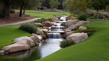 Serene Waterfall Amidst Lush Greenery in a Peaceful Natural Landscape