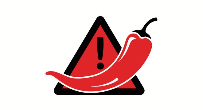 Spicy warning sign, hot chili pepper icon, caution symbol, red alert logo