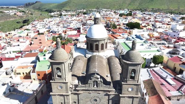 Aerial view of Parroquia San Sebastian de Aguimes, Aguimes, Gran Canaria, Canary Islands, Spain