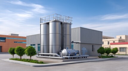 Obraz premium Modern Industrial Facility with Large Storage Tanks and Processing Equipment Under Clear Sky